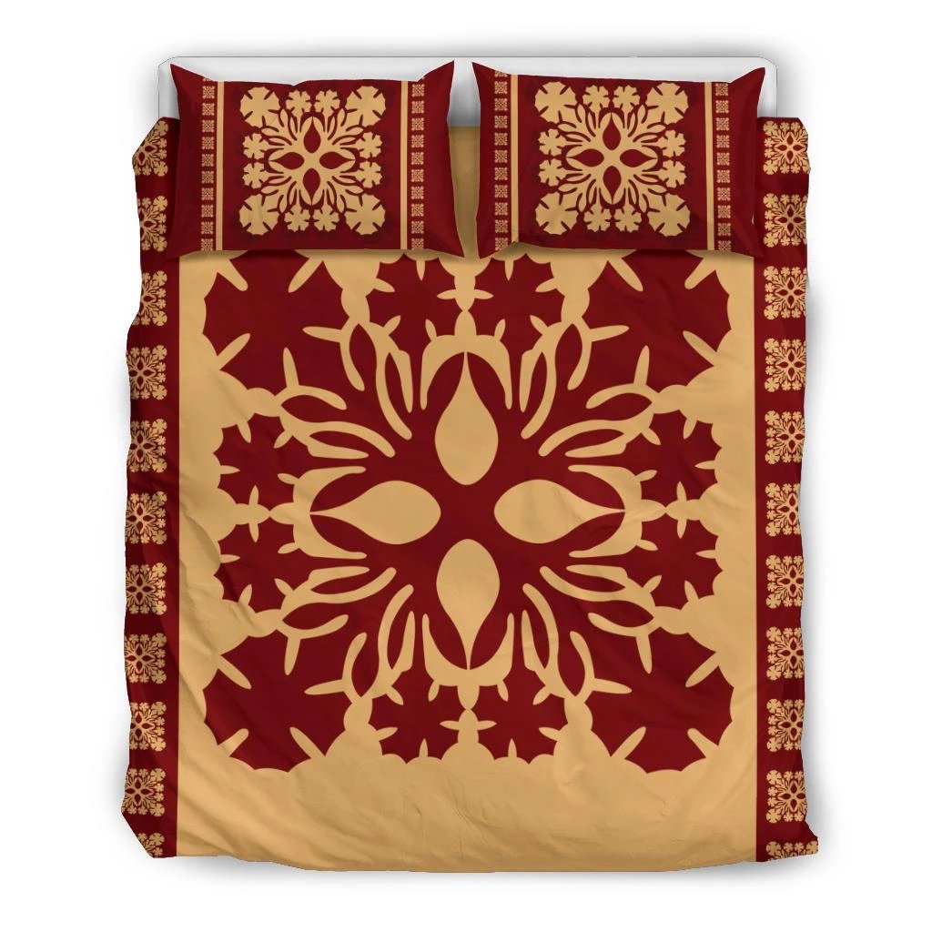 Hawaiian Quilt Pattern Garden Polynesian Bedding Set Black - Polynesian Pride