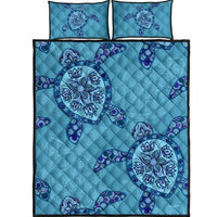 Hawaii Quilt Bed Set - Blue Turtle Quilt Bed Set Black - Polynesian Pride