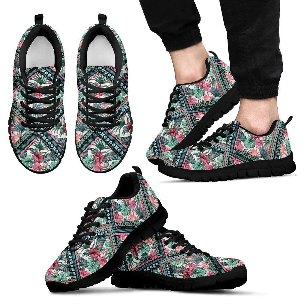 Hawaii Exotic Tropical Flowers In Pastel Colors Sneaker Men's Sneakers Black - Polynesian Pride