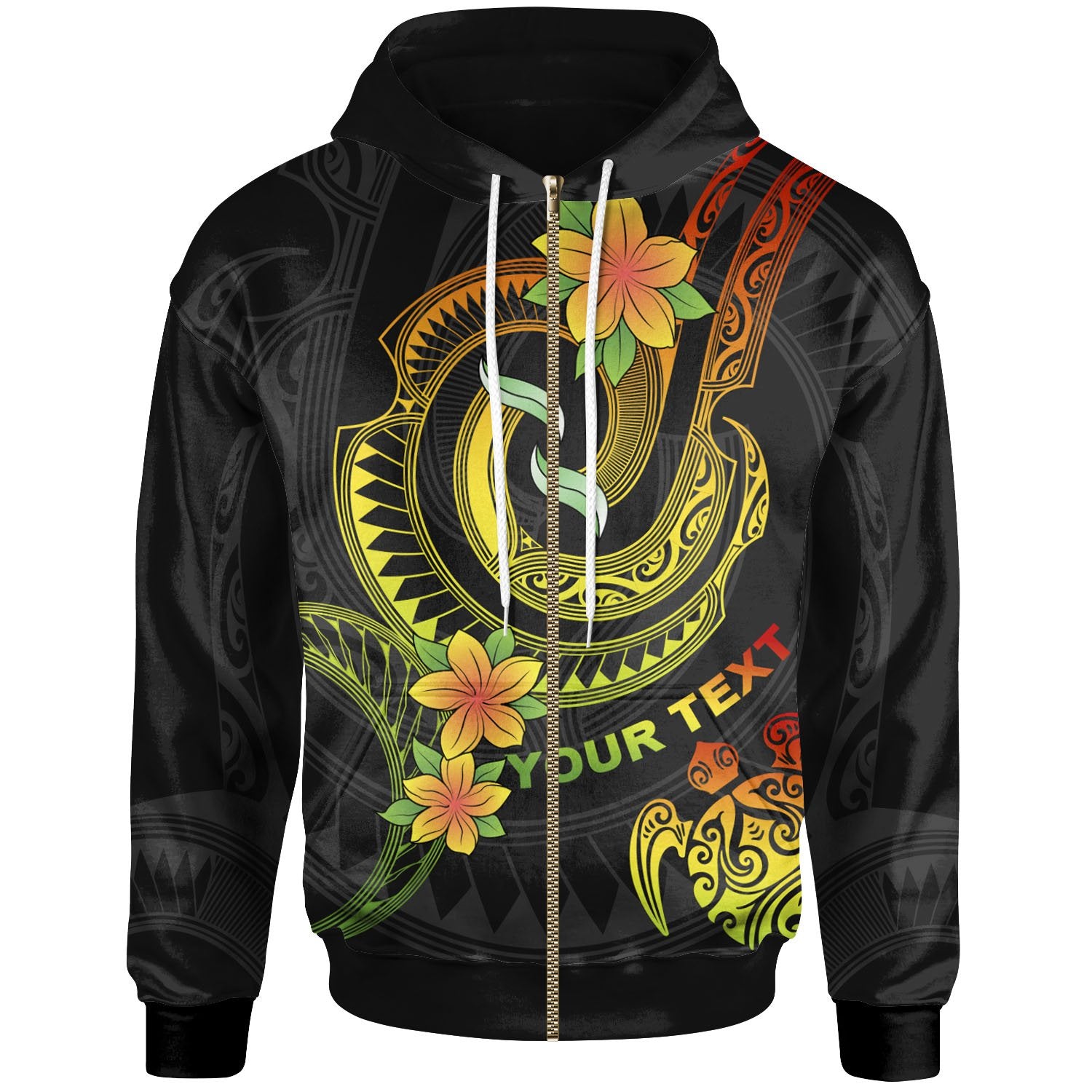 Polynesian Custom Zip up Hoodie Reggae Plumeria Flowers with Polynesian Patterns Unisex Reggae - Polynesian Pride