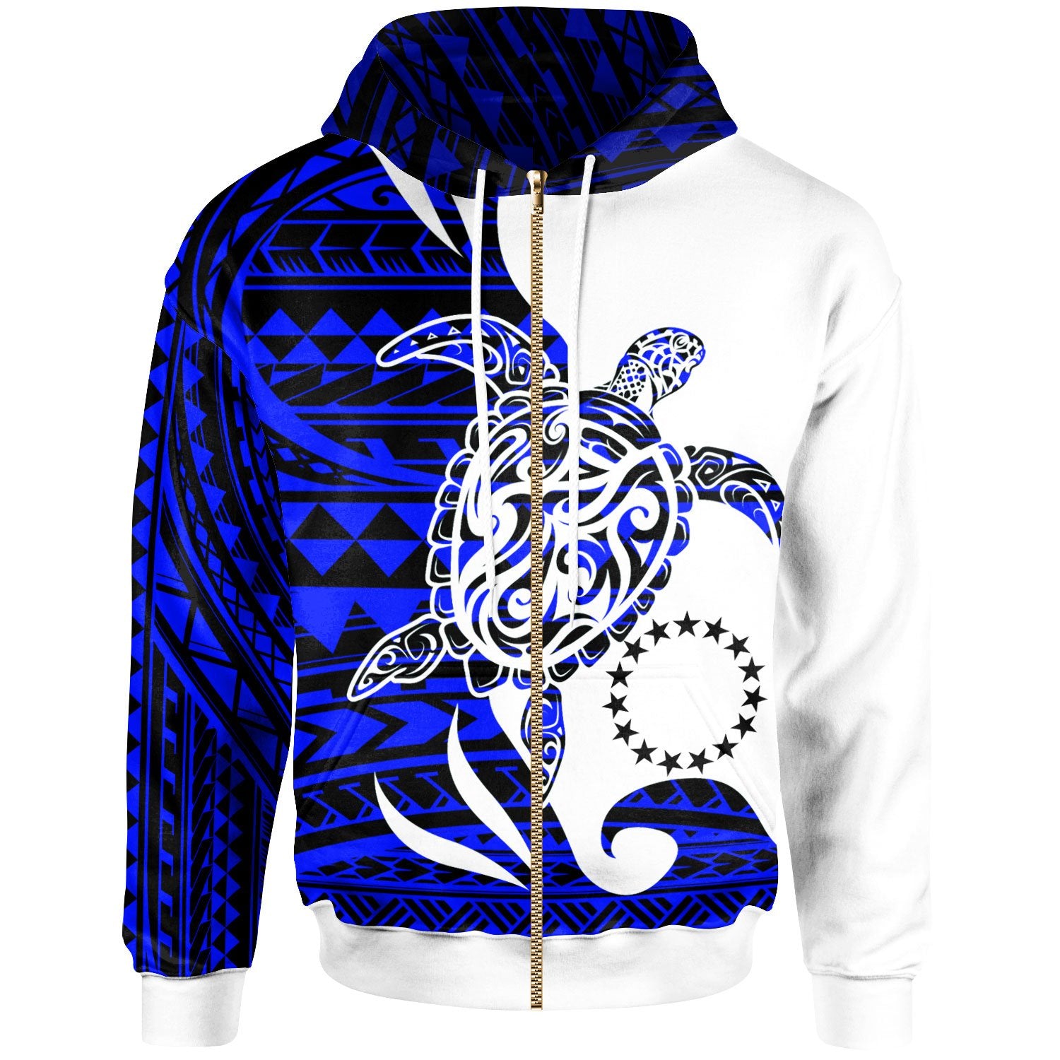 Cook Islands Custom Zip Hoodie Mega Turtle Unisex Blue - Polynesian Pride