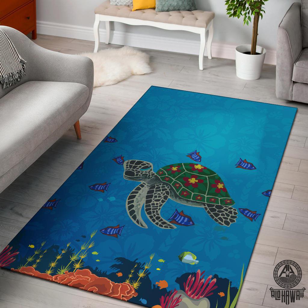 Hawaii Ocean Turtle Area Rug Black - Polynesian Pride