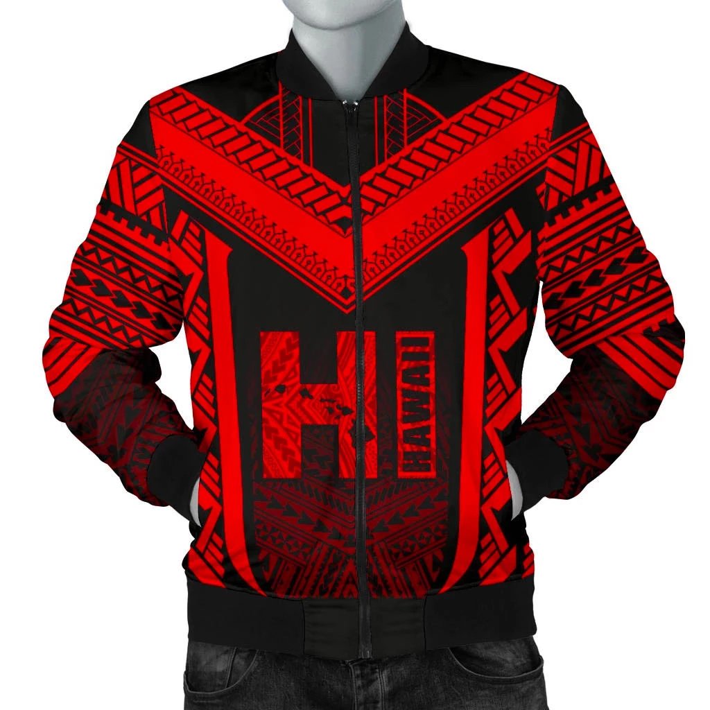 Hawaiian Kanaka Polynesian Men's Bomber Jacket Active Red Red - Polynesian Pride