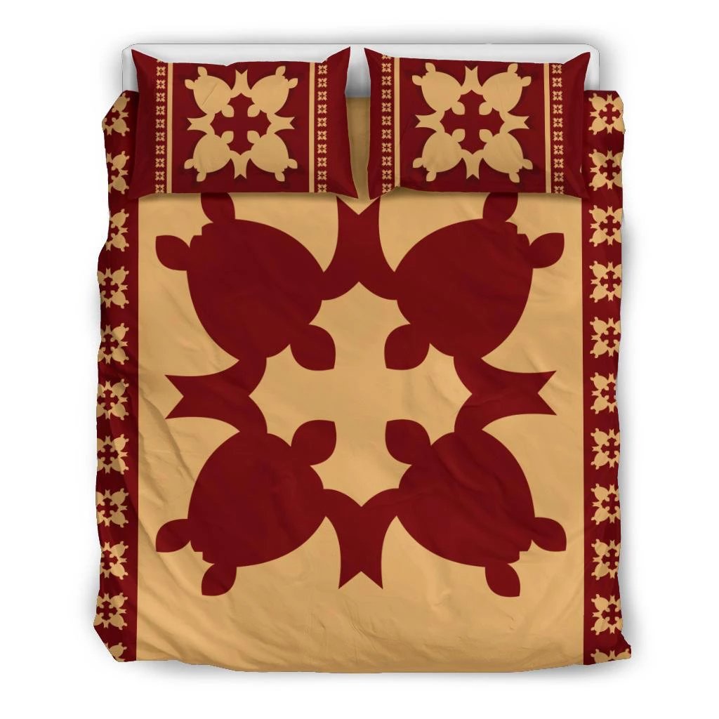 Hawaiian Quilt Pattern Traditional Turtle Polynesian Bedding Set Black - Polynesian Pride