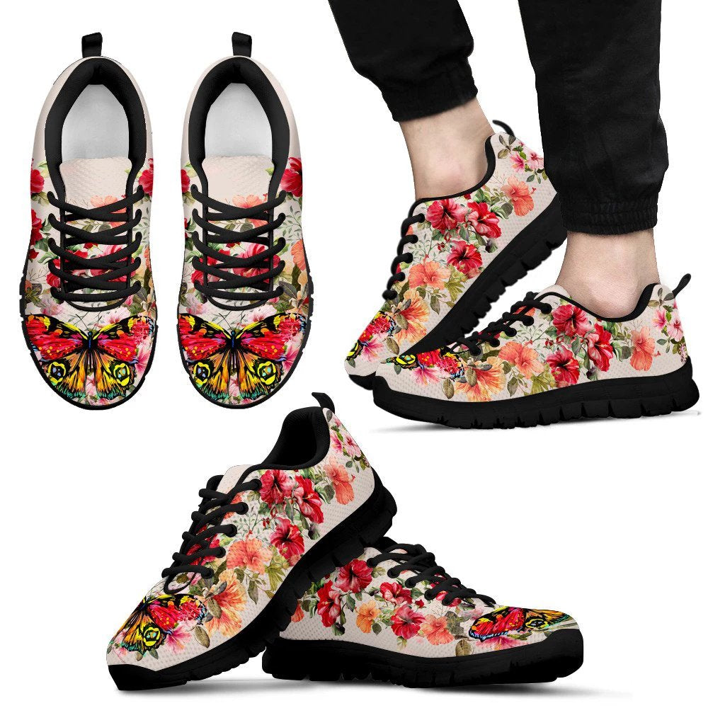 Hibiscus Butterfly Sneakers Men's Sneakers Black - Polynesian Pride