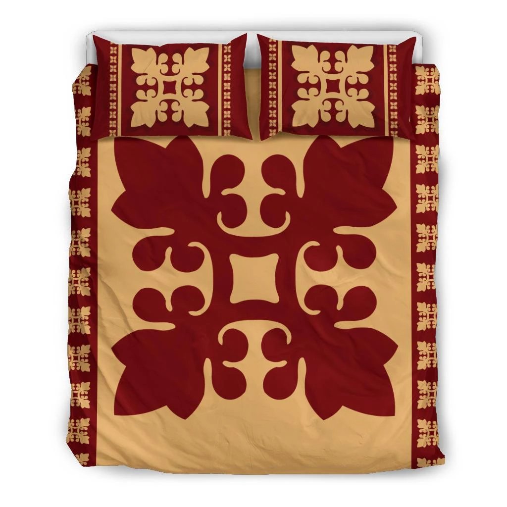 Hawaiian Quilt Pattern Flower Buds Polynesian Bedding Set Black - Polynesian Pride