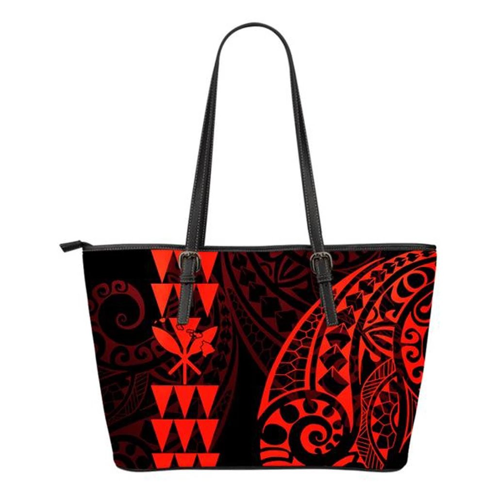 Kanaka Hawaii Map Red Tribal Small Leather Tote Red - Polynesian Pride