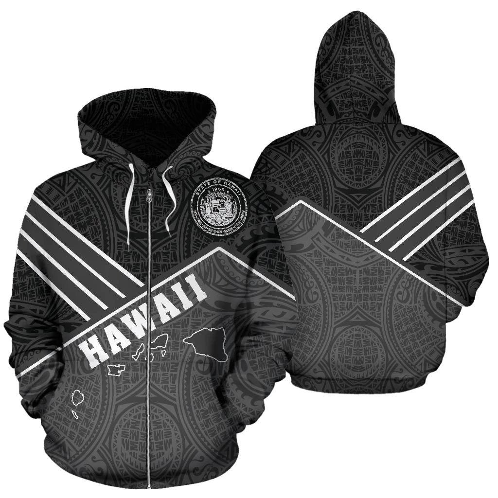 Hawaii Map Zip up Hoodie Unisex White - Polynesian Pride