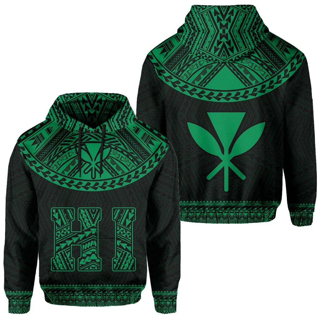 Hawaii Kanaka Polynesian Hoodie Divinity Green Unisex Green - Polynesian Pride