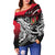 Pohnpei Women's Off Shoulder Sweaters - Tribal Jungle Pattern Red Color - Polynesian Pride