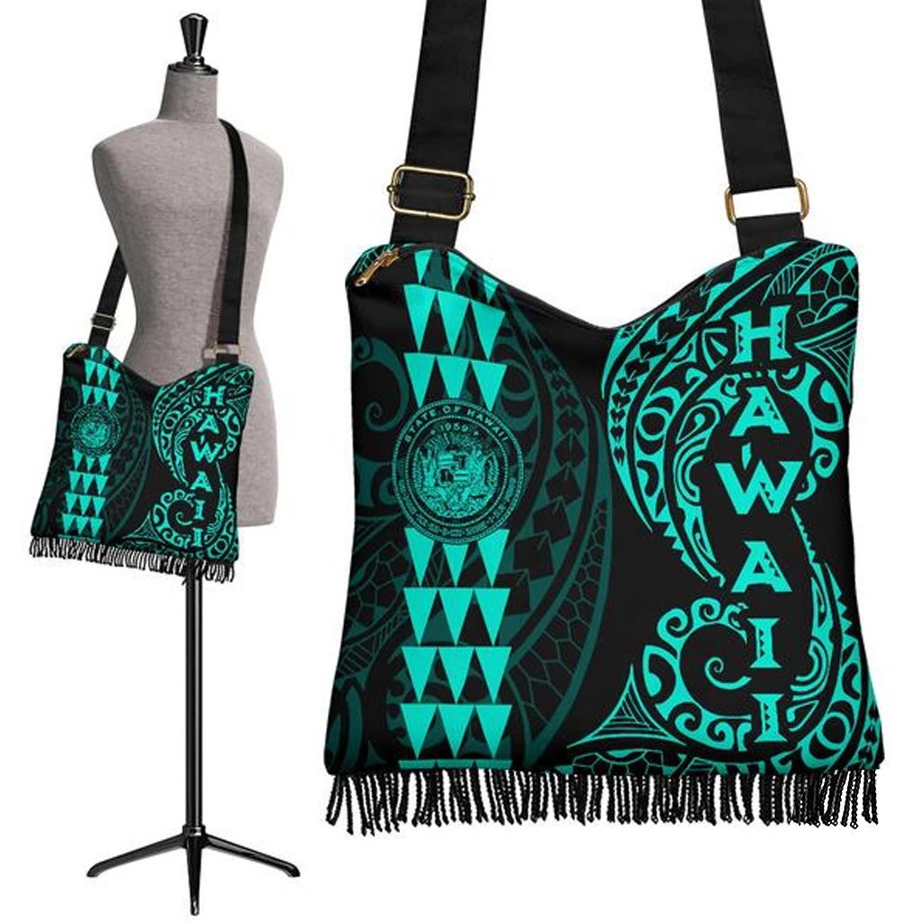 Hawaii Coat Of Arms Crossbody Boho Handbag Turquoise Crossbody Boho Handbag One Size Turquoise - Polynesian Pride