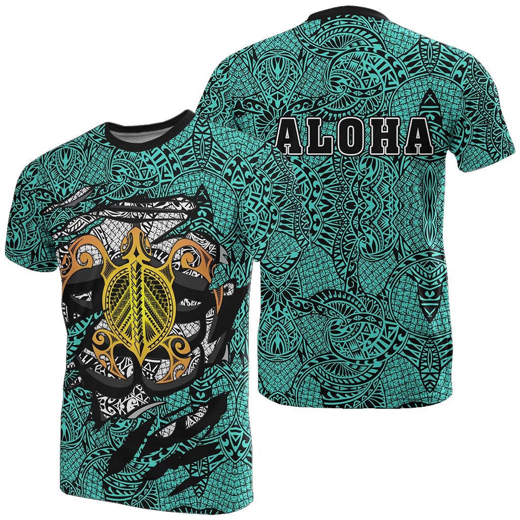 Honu Polynesian Turquoise Hawaii Turtle T Shirt Unisex Turquoise - Polynesian Pride