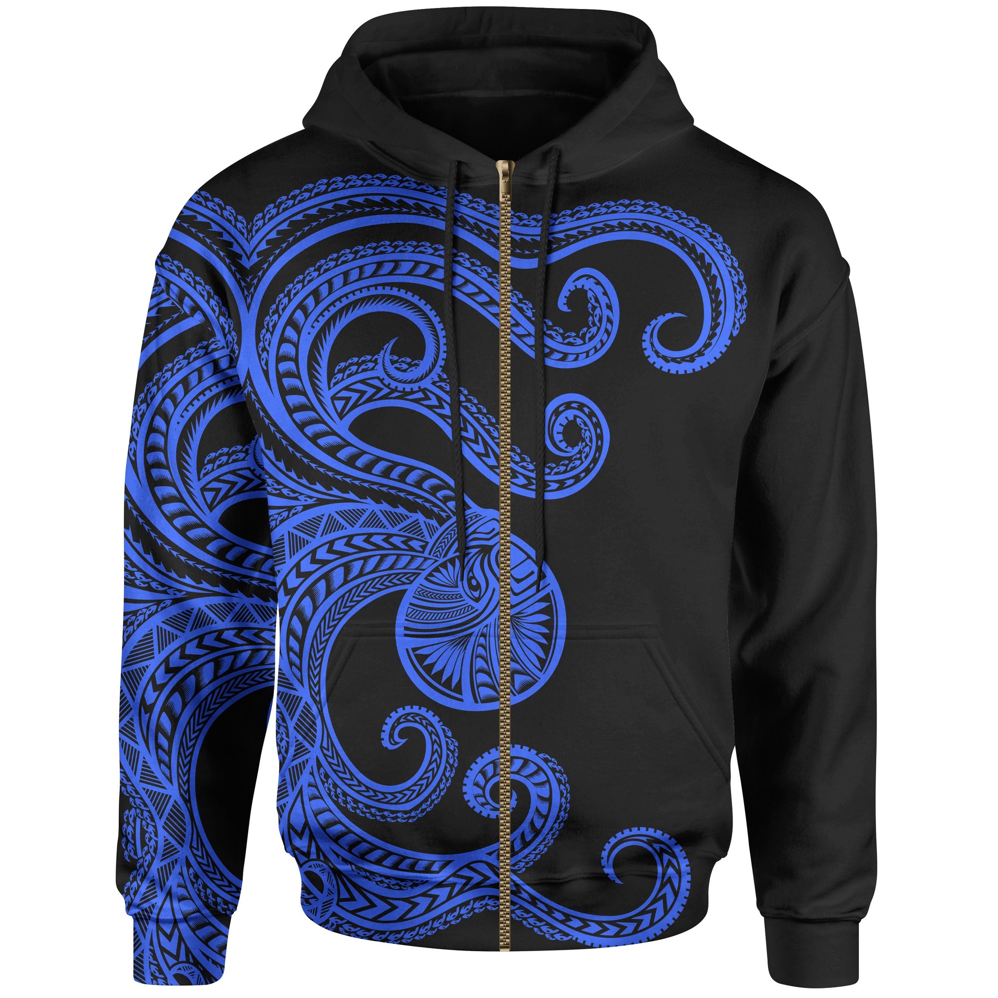Polynesian Octopus Zip up Hoodie Blue Color Unisex Blue - Polynesian Pride
