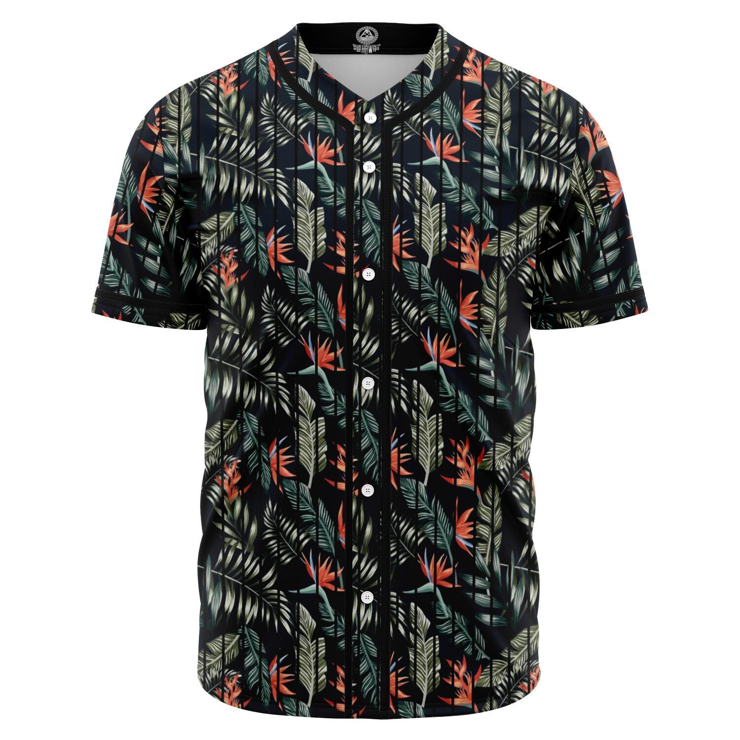 Tropical Strelitzia Black Baseball Jersey Black - Polynesian Pride