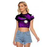 (Custom Personalised) Nauru Polynesian Hibiscus Naoero Purple Raglan Cropped T Shirt LT14 Female Purple - Polynesian Pride