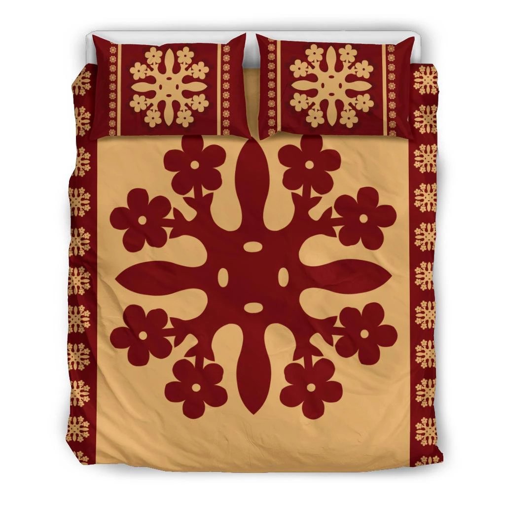 Hawaiian Quilt Pattern Flower Dream Polynesian Bedding Set Black - Polynesian Pride