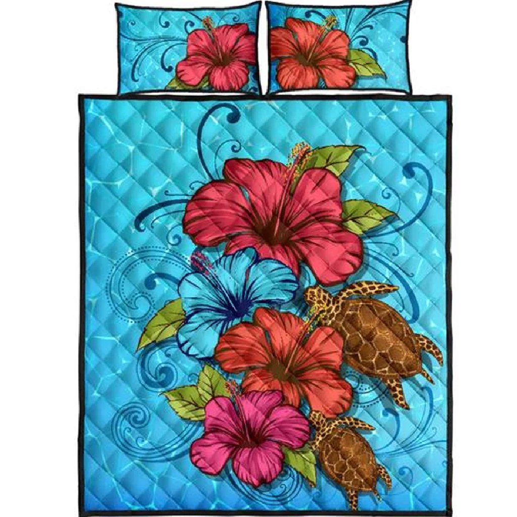 Hawaii Quilt Bed Set - Ocean Hibiscus Quilt Bed Set Black - Polynesian Pride