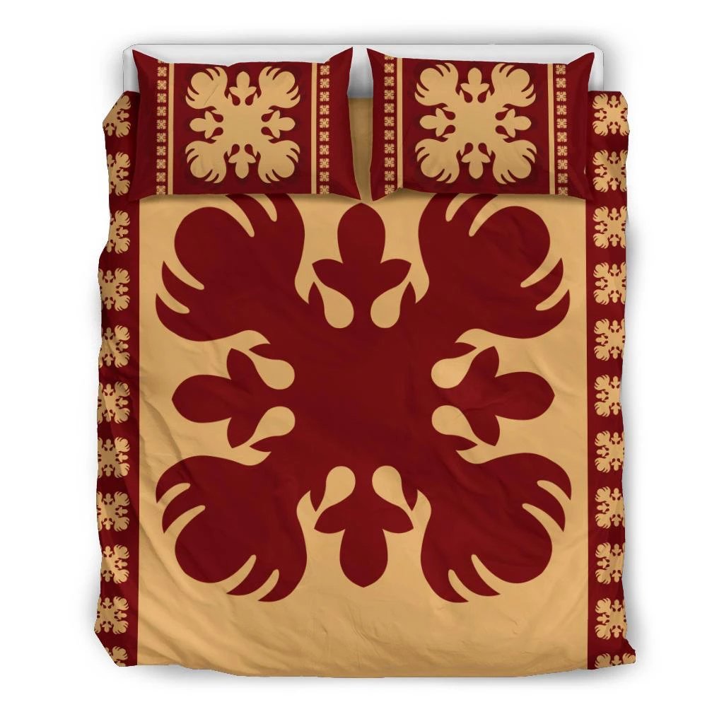 Hawaiian Quilt Pattern Ohia Flower Beautiful Polynesian Bedding Set Black - Polynesian Pride