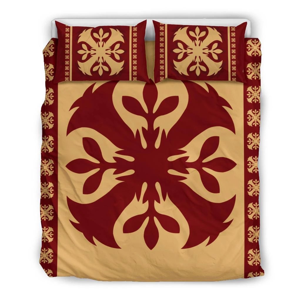 Hawaiian Quilt Pattern Flower Pretty Polynesian Bedding Set Black - Polynesian Pride