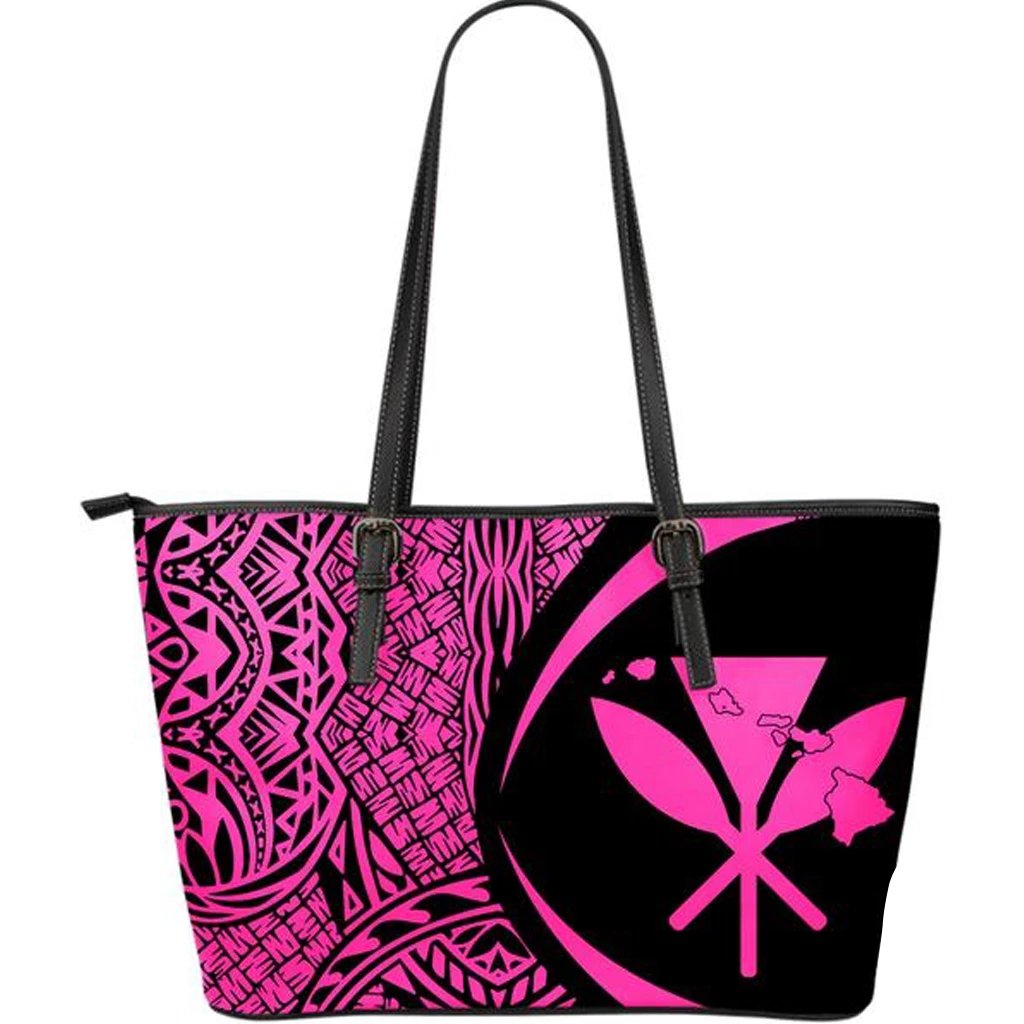 Kanaka Hawaii Map Pink Large Leather Tote Pink - Polynesian Pride