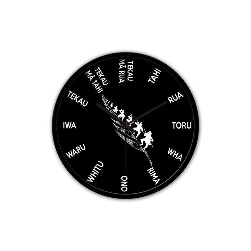 Haka Fern Maori Language Wall Clock 30 cm Black - Polynesian Pride