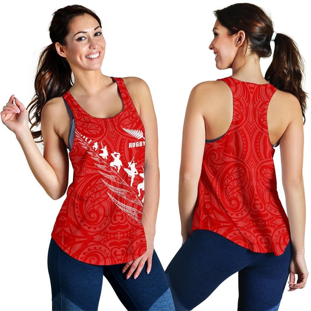 New Zealand Maori Haka Fern Racerback Tanks Red - Polynesian Pride