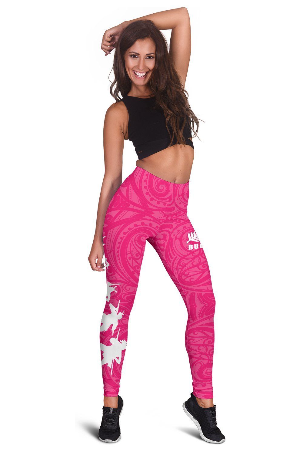 New Zealand Maori Haka Fern Rugby Leggings Pink - Polynesian Pride