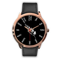 Haka Fern Maori Language Rose Gold Watch Black Leather - Polynesian Pride