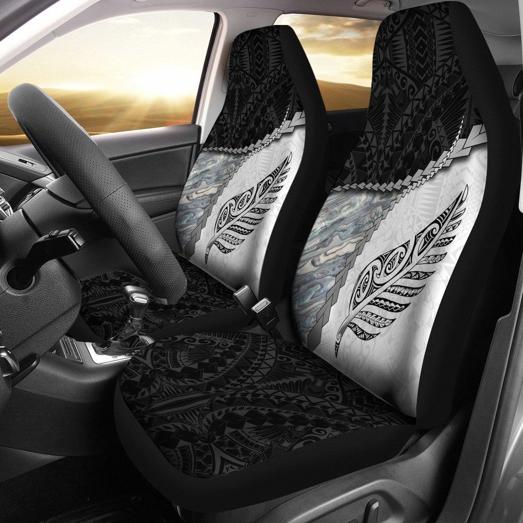 Paua Shell Maori Silver Fern Car Seat Covers White Universal Fit White - Polynesian Pride