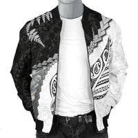 Paua Shell Maori Silver Fern Men's Bomber Jacket White - Polynesian Pride
