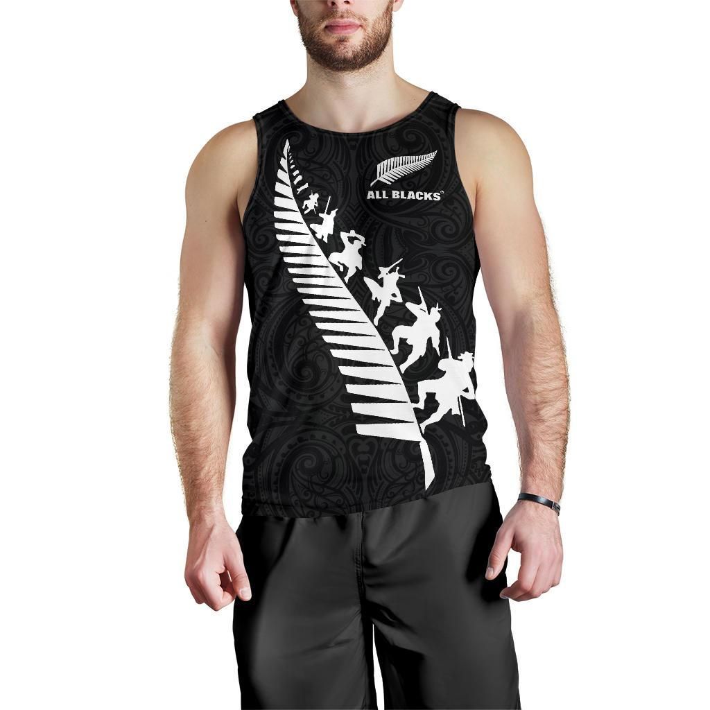 New Zealand Tank Tops, Maori Haka Fern Sleeveless Shirts Black - Polynesian Pride