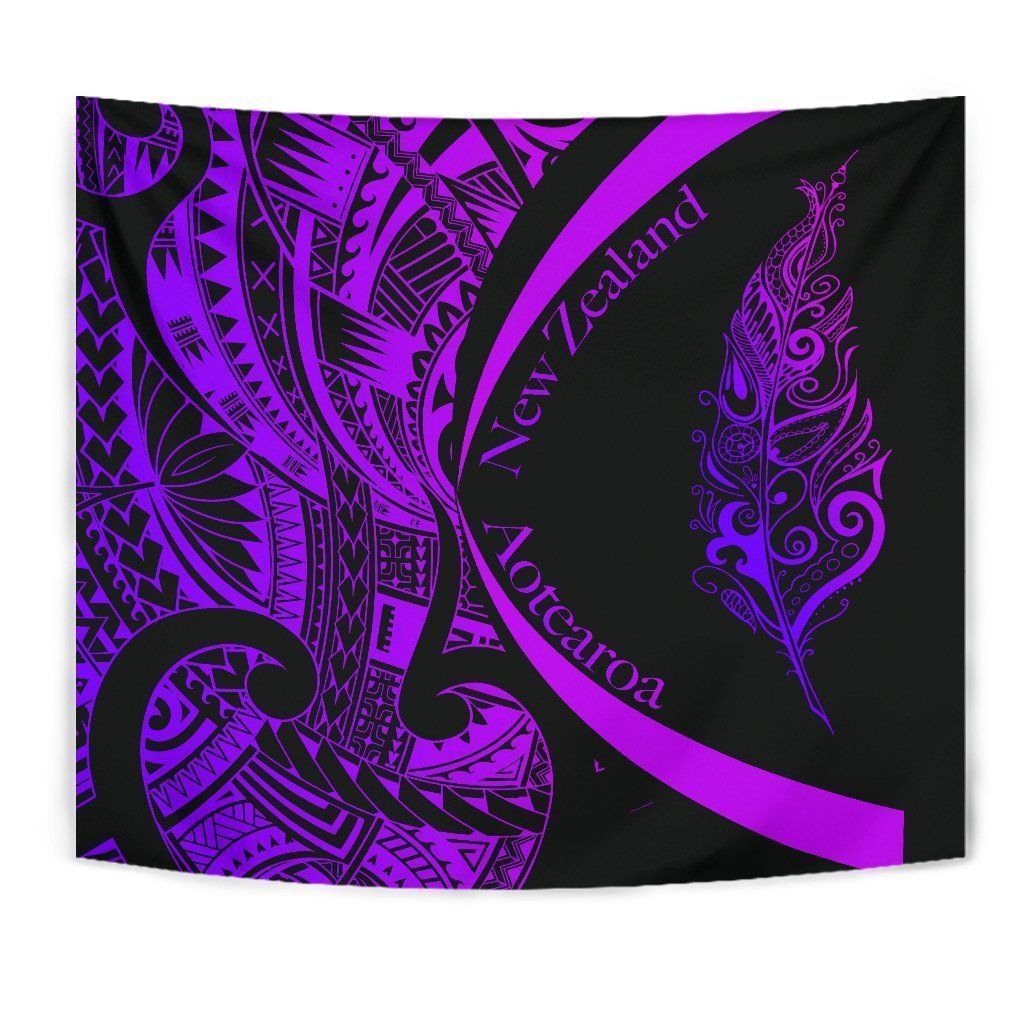 Light Silver Fern Maori Tapestry Circle Style, Purple - Polynesian Pride