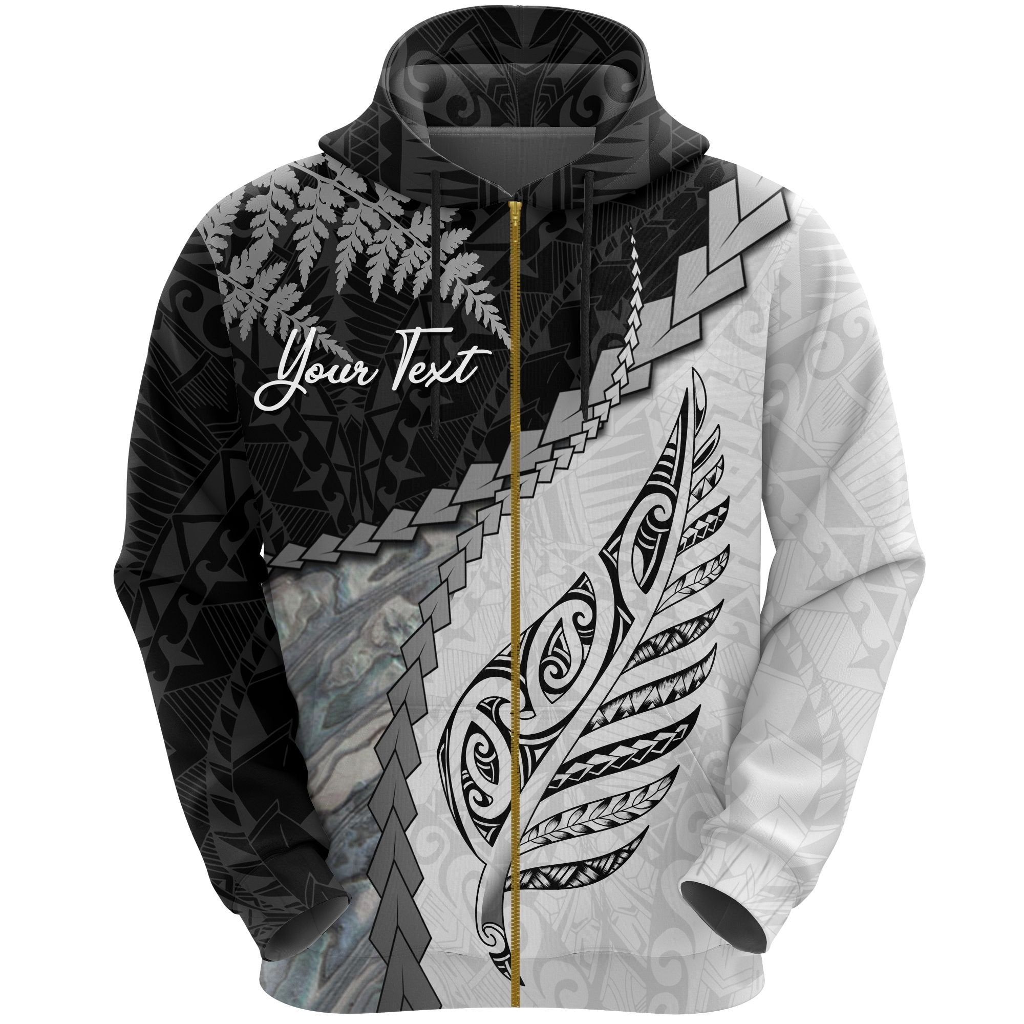 Custom Paua Shell Maori Silver Fern Zip Hoodie White Unisex White - Polynesian Pride