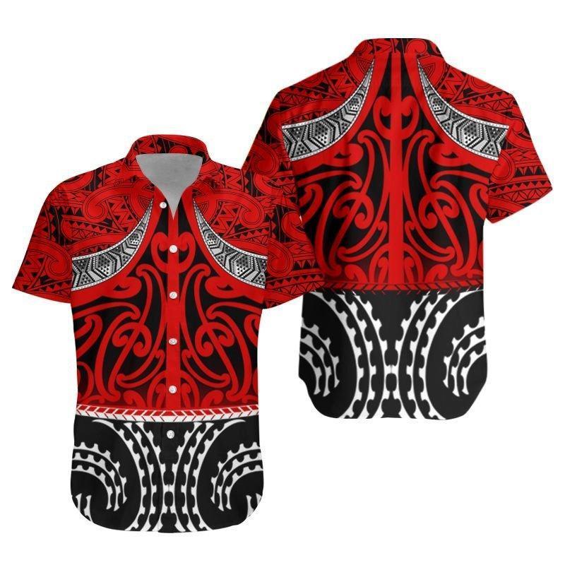 NZ Hawaiian Shirt, Red Maori Taaniko Unisex Art - Polynesian Pride