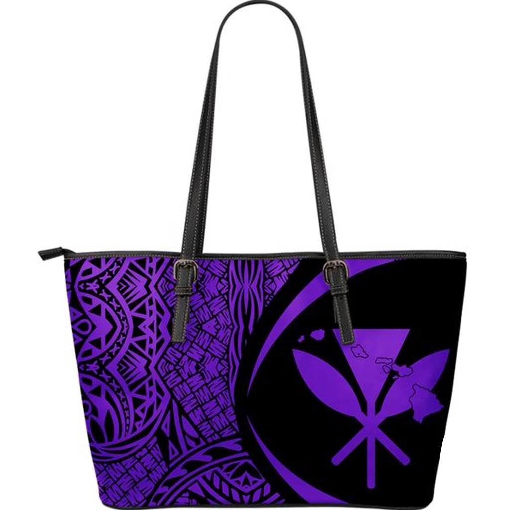 Kanaka Hawaii Map Purple Large Leather Tote Purple - Polynesian Pride