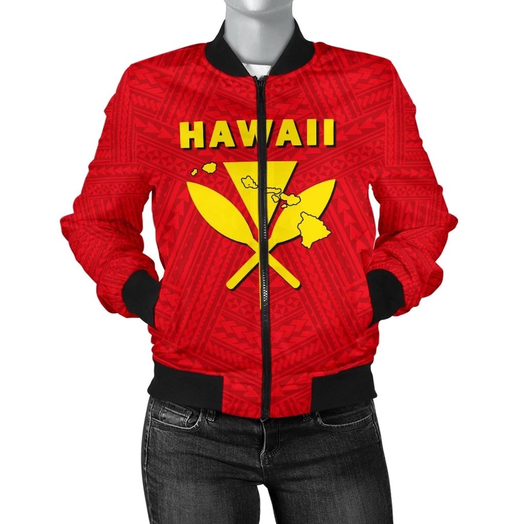 Hawaii Kanaka Polynesian Women's Bomber Jacket Red - Polynesian Pride