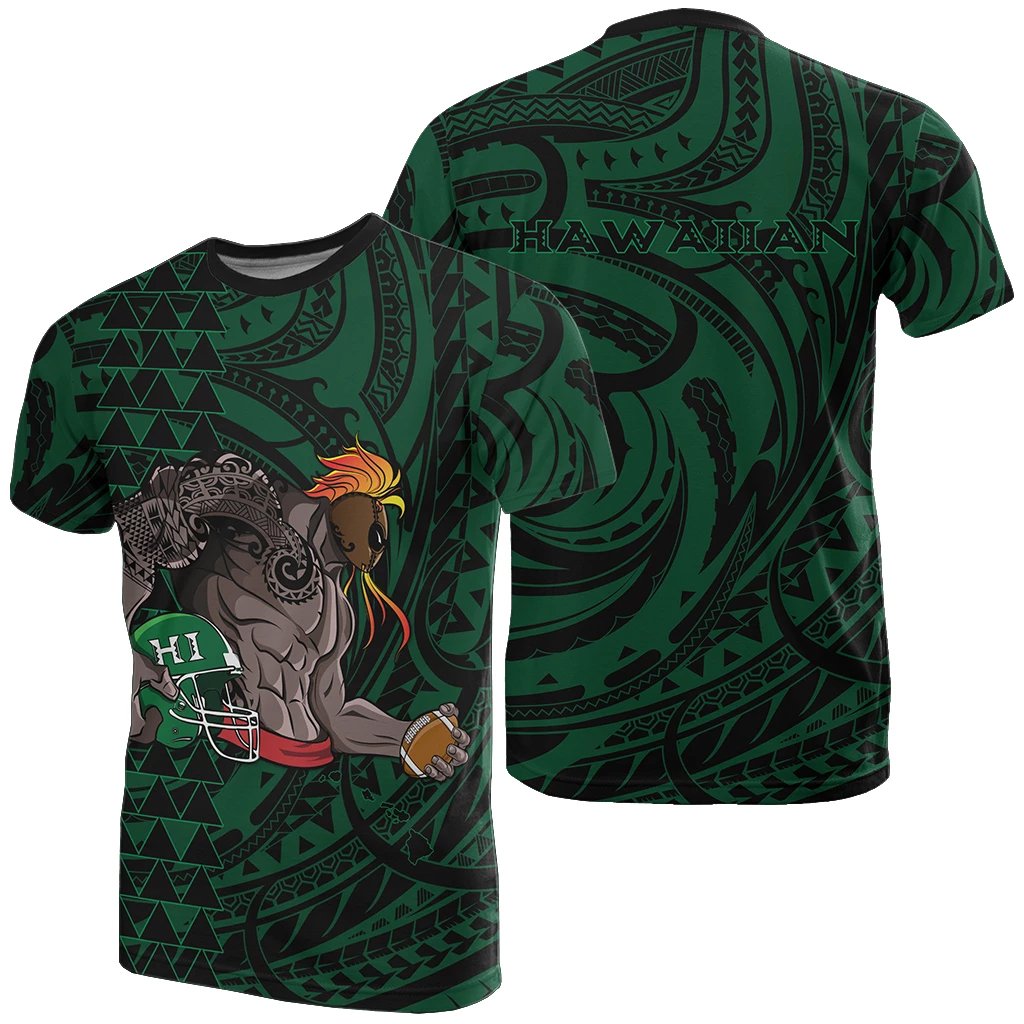 Polynesian Kakau Green Hawaii Warrior Football T Shirt Unisex Green - Polynesian Pride