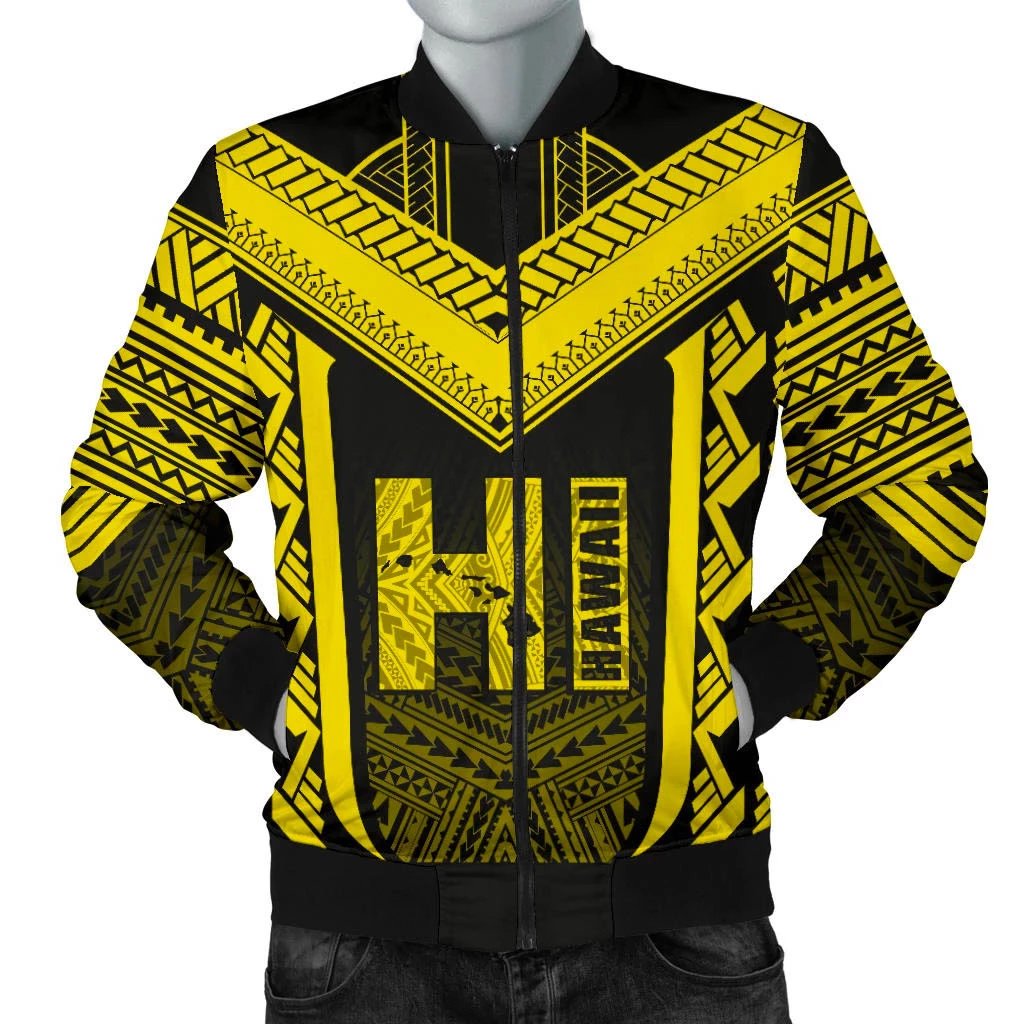 Hawaiian Kanaka Polynesian Men's Bomber Jacket Active Yellow Yellow - Polynesian Pride