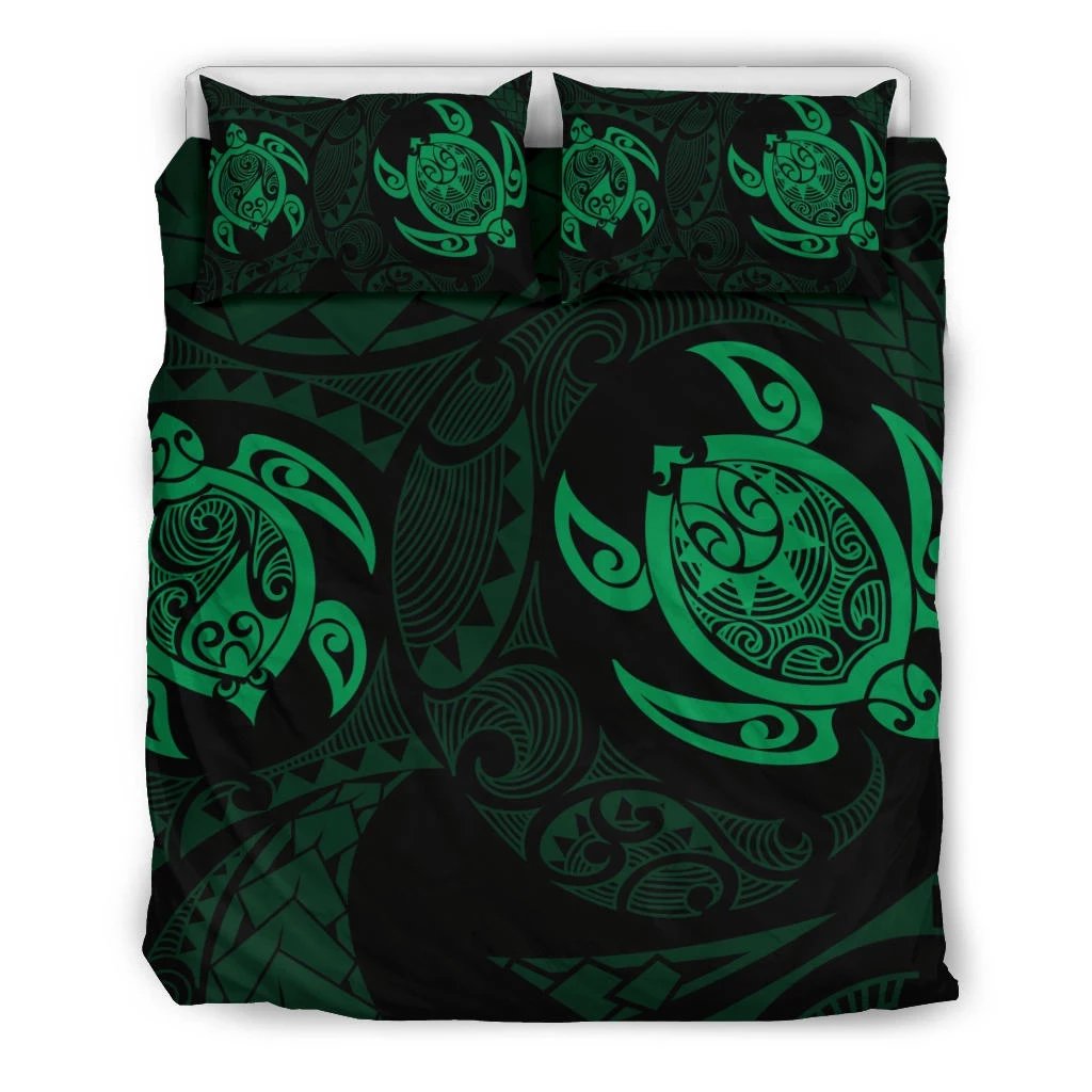 Hawaiian Turtle Polynesian Bedding Set Green Black - Polynesian Pride