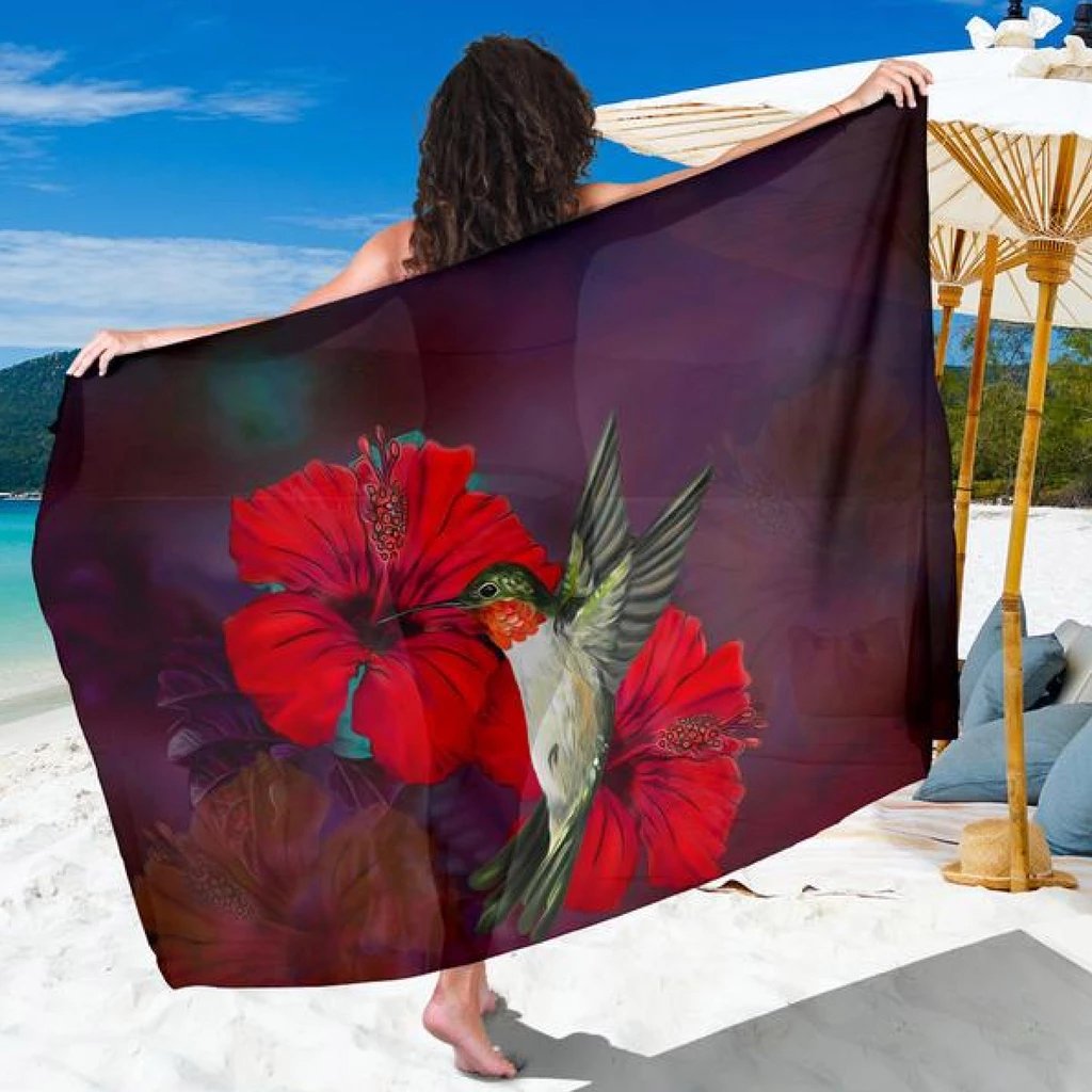 Hibiscus Hummingbird Sarong Sarong 44*66 Inch Red - Polynesian Pride