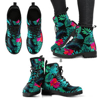 Hawaii Green Hibiscus Leather Boots - Polynesian Pride