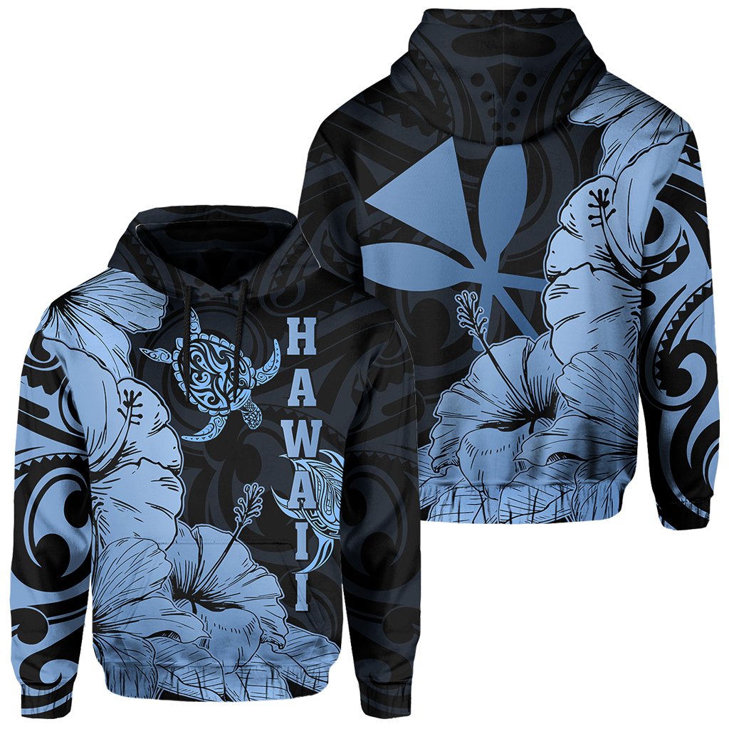 Hawaii Turtle Hoodie Polynesian Hibiscus Art Ver 2.0 Blue Unisex Blue - Polynesian Pride