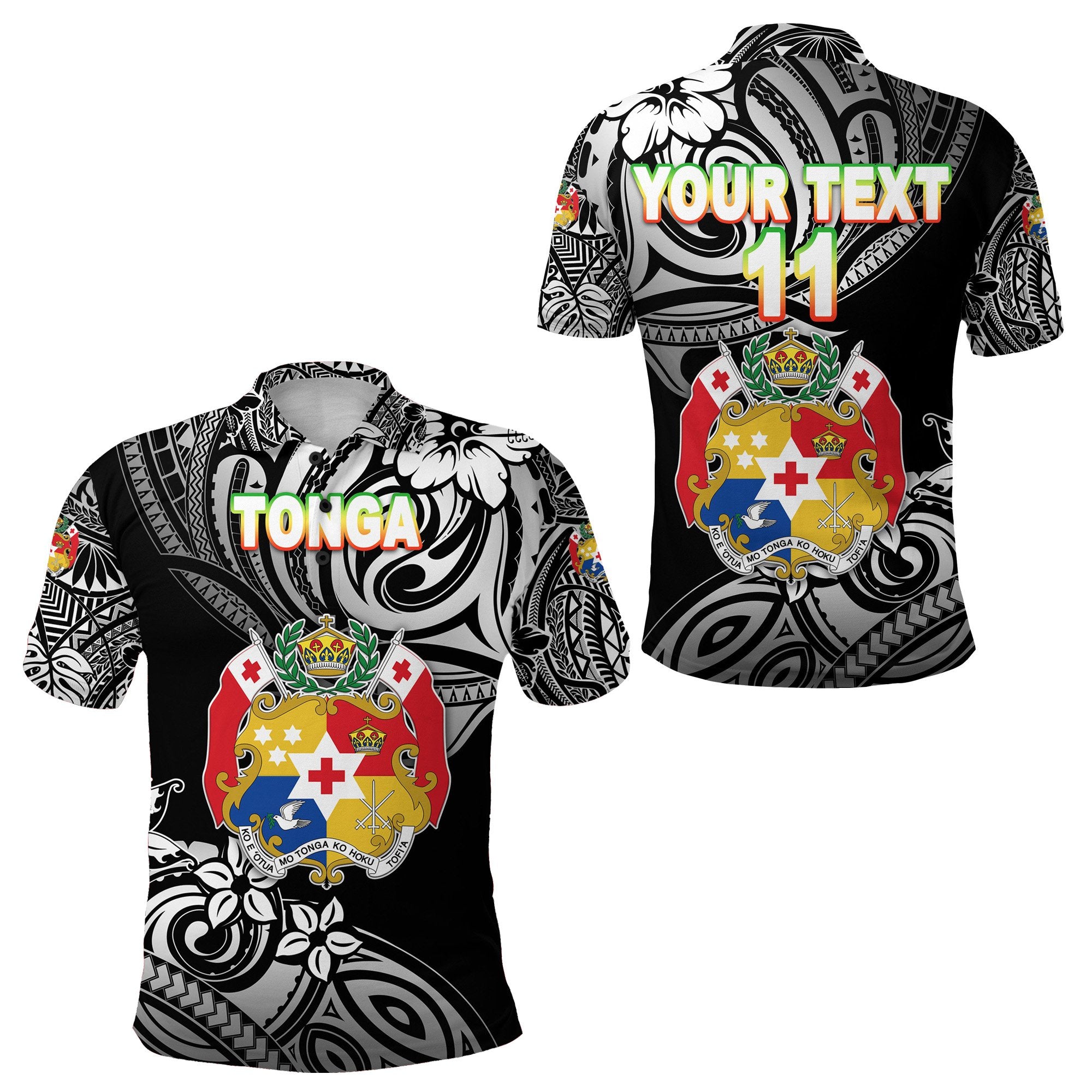 Custom Mate Maa Tonga Rugby Polo Shirt Polynesian Unique Vibes, Custom Text and Number Black Unisex Black - Polynesian Pride