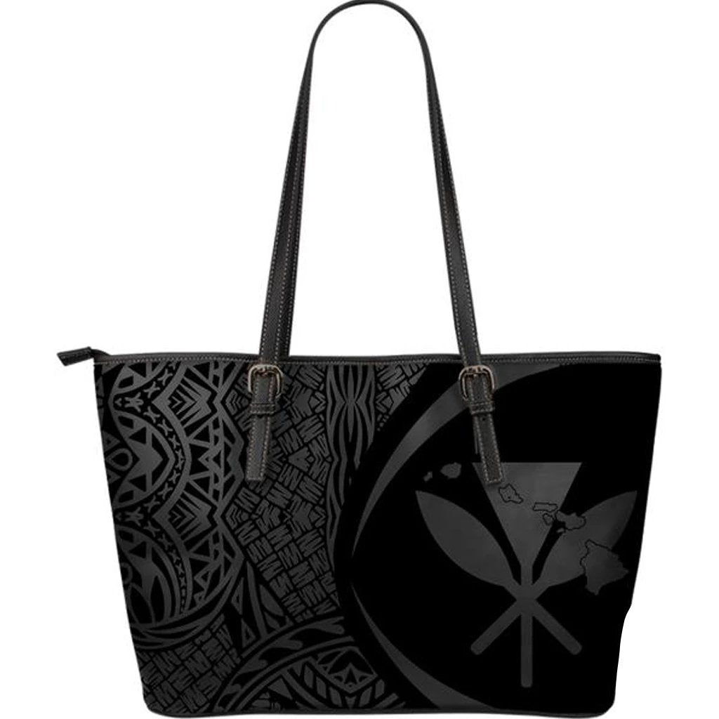 Kanaka Hawaii Map Grey Large Leather Tote Grey - Polynesian Pride