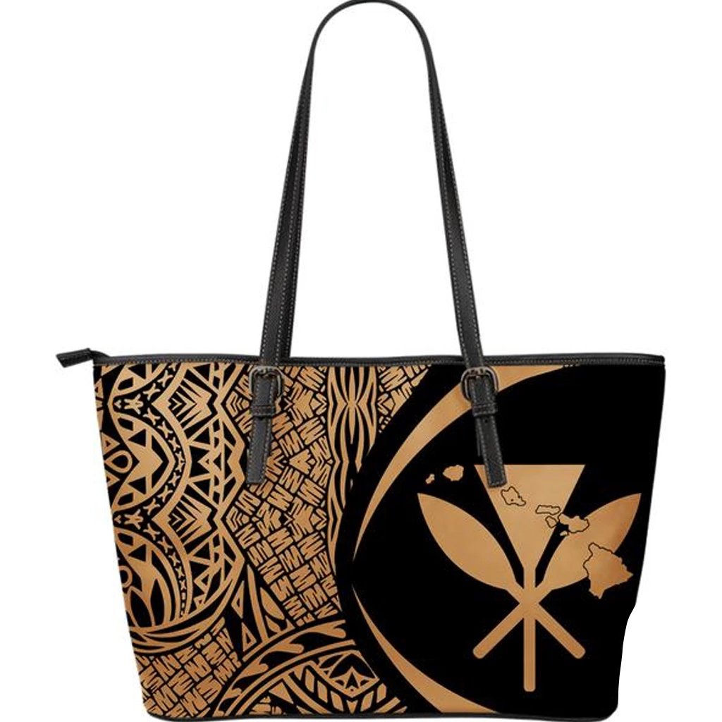 Kanaka Hawaii Map Gold Large Leather Tote Gold - Polynesian Pride