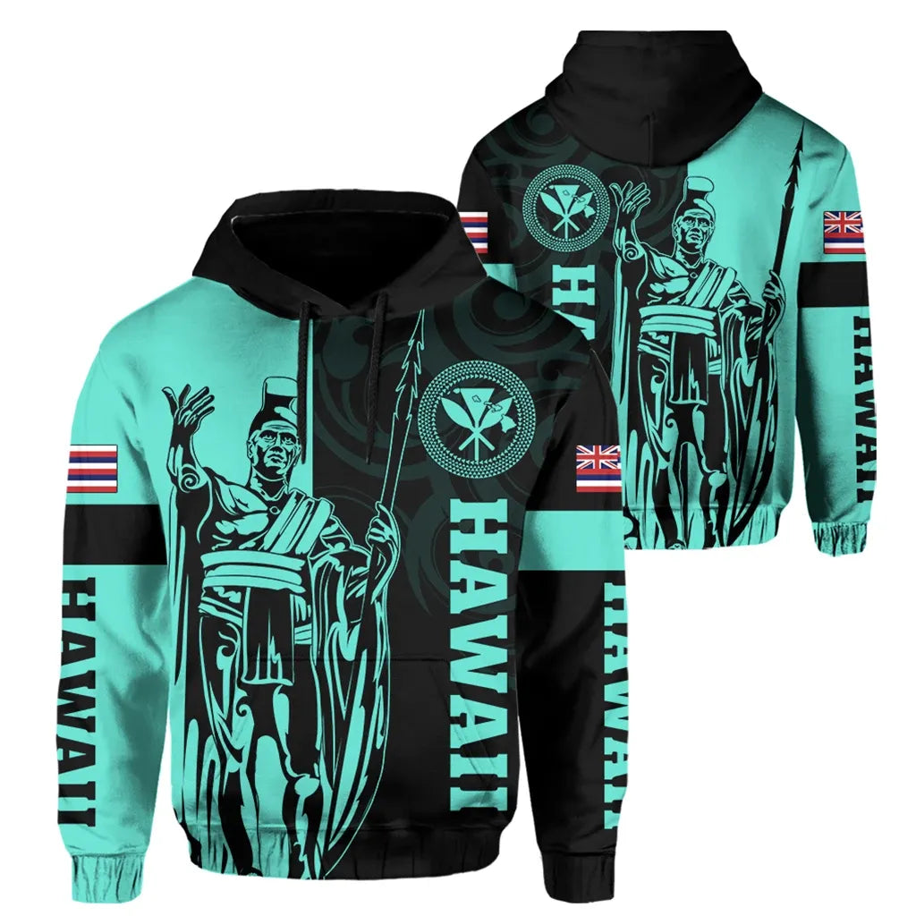 Polynesian Pride Hoodie Hawaii King Polynesian Hoodie Lawla Style Turquoise - Polynesian Pride