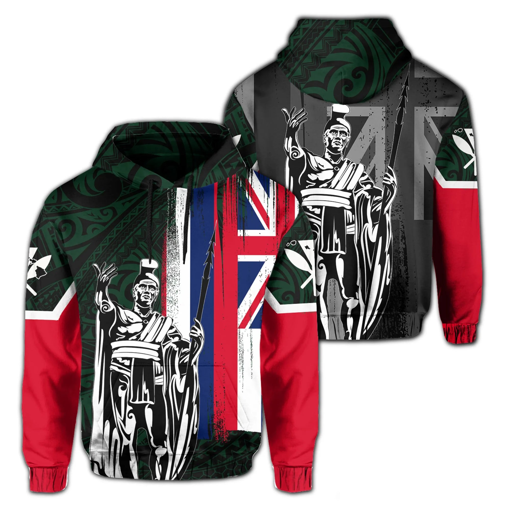 Polynesian Pride Hoodie Hawaii King Flag Polynesian Hoodie Green - Polynesian Pride