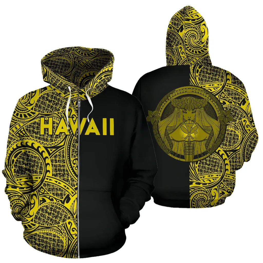 Polynesian Pride Hoodie Polynesian Madame Pele Kanaka Hawaii Zip Hoodie The Half Yellow - Polynesian Pride