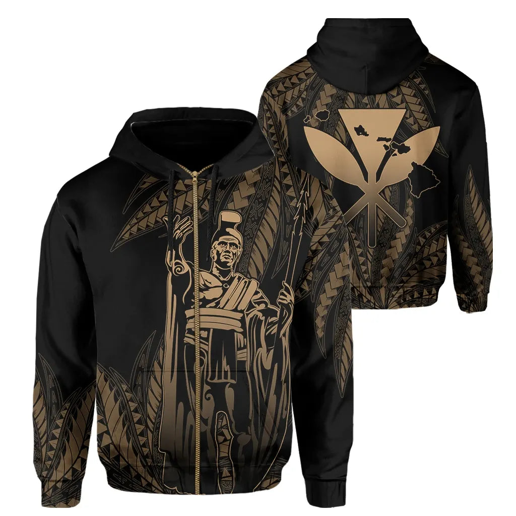 Polynesian Pride Hoodie Hawaii King Polynesian Hoodie Zip up Durk Style Gold - Polynesian Pride