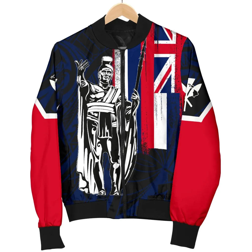 Polynesian Pride Jacket - Hawaii King Flag Polynesian Men's Bomber Jacket - Blue - Polynesian Pride